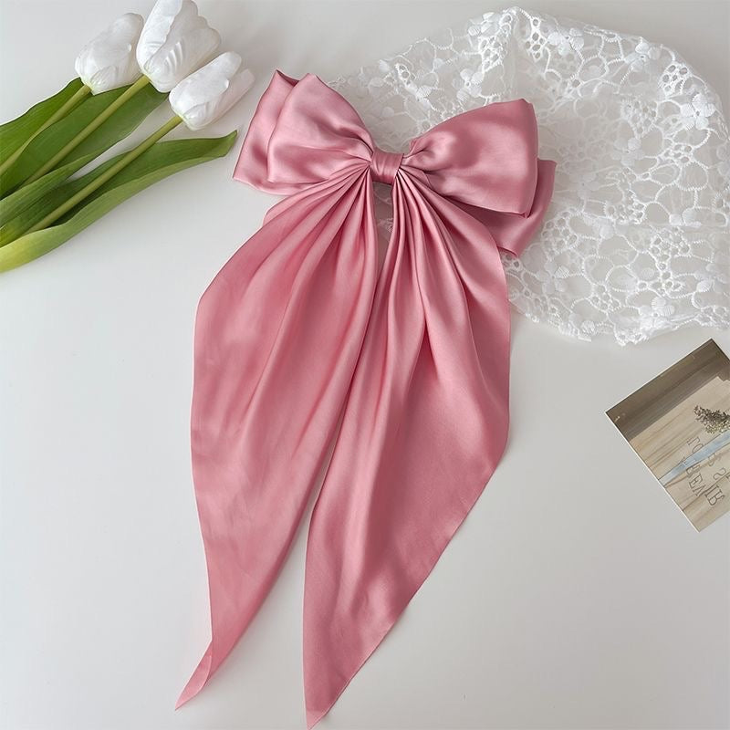 Large long Satin Bow Ribbon Hair Clip