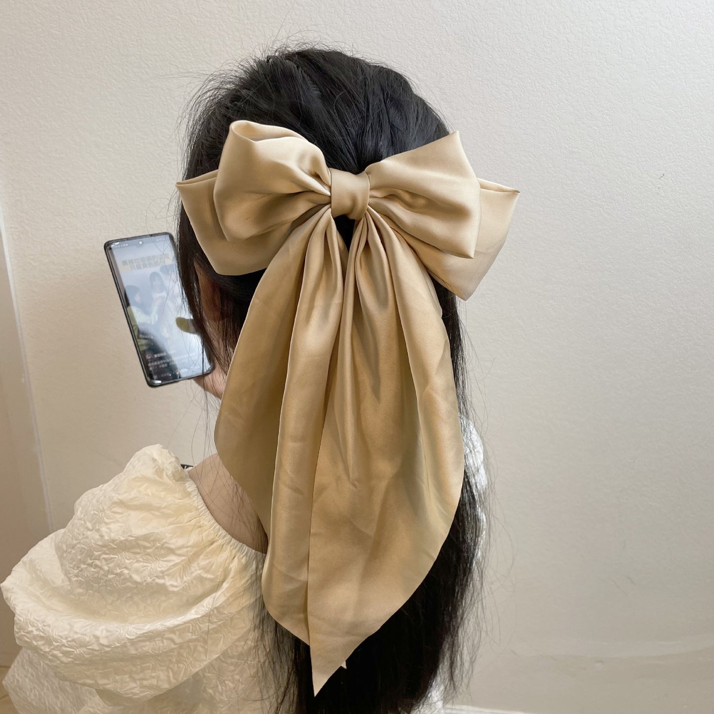 Large long Satin Bow Ribbon Hair Clip