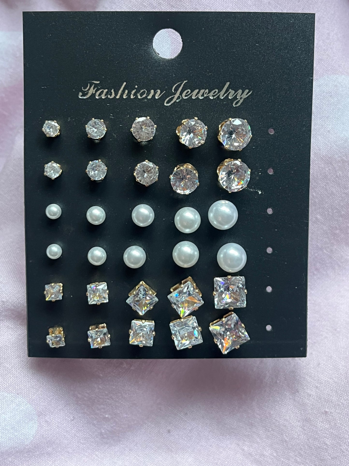 15 Pairs Set Diamond Pearl gold Studs Earrings