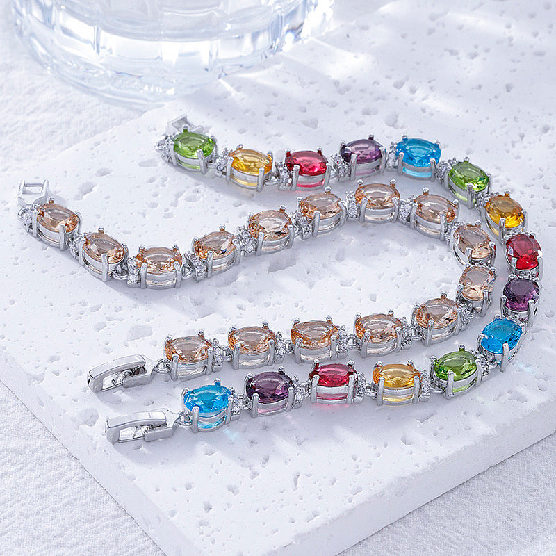 Oval Silver Cubic Zirconia Tennis Bracelet