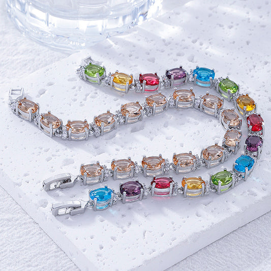 Oval Silver Cubic Zirconia Tennis Bracelet