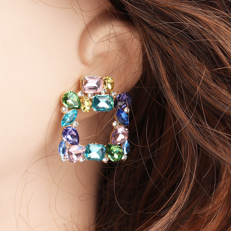 Square glass statement earrings