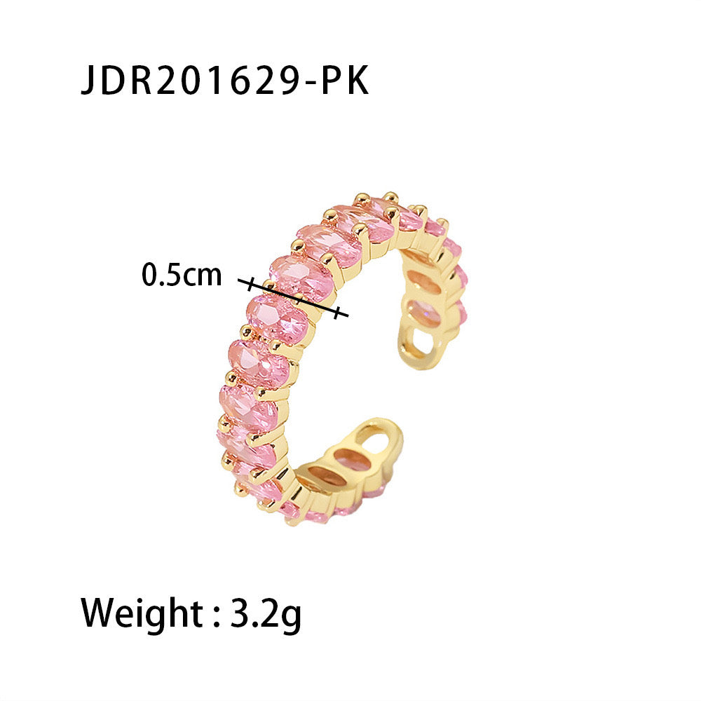 Elegant Gold-Plated Pink Rectangle Ring