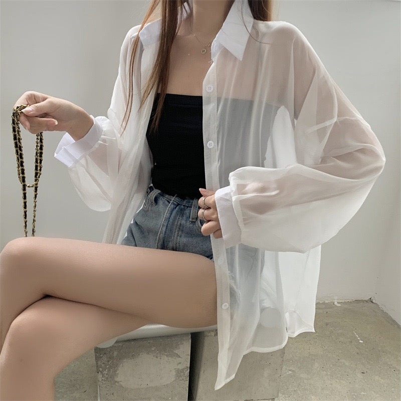 Sheer button shirt blouse