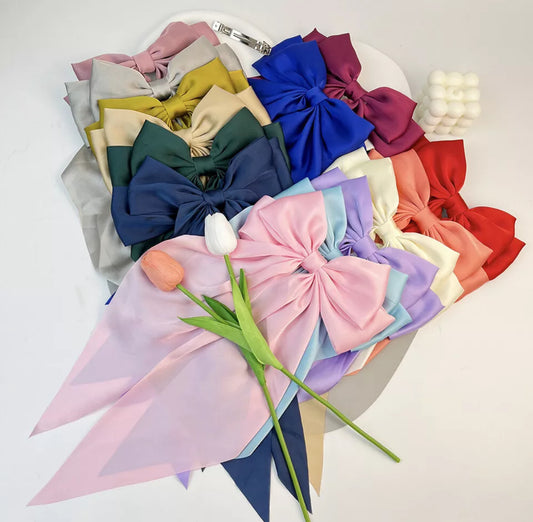 Large long Satin Bow Ribbon Hair Clip