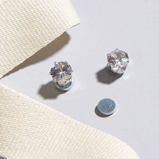 Round Magnetic Clip On Stud Earrings - Silver Plated
