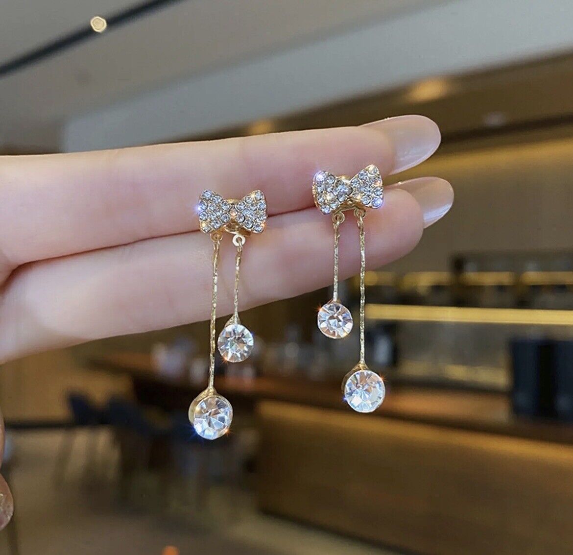 Beautiful Bow Gold  Rhinestones Drop Earrings