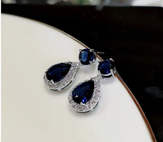 Blue Water Droplets Drop Earrings Cubic Zircon Women Jewellery