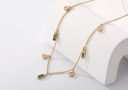 Round gold Rectangle Cubic Zirconia Necklace