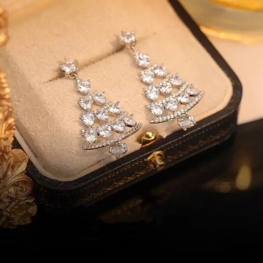 Christmas Tree Rhinestone Cubic Zirconia Diamond Earrings with Gift Box