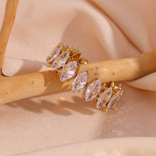 Droplet Stainless Steel Cubic Zirconia Gold Plated Adjustable Ring