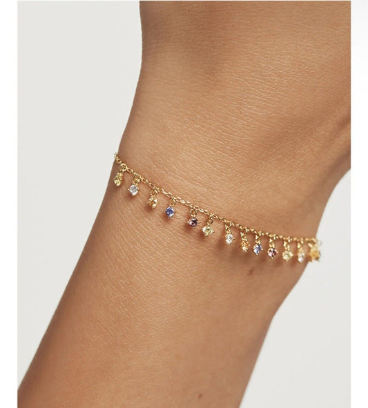 Gold Multi Colour Rhinestones Bracelet