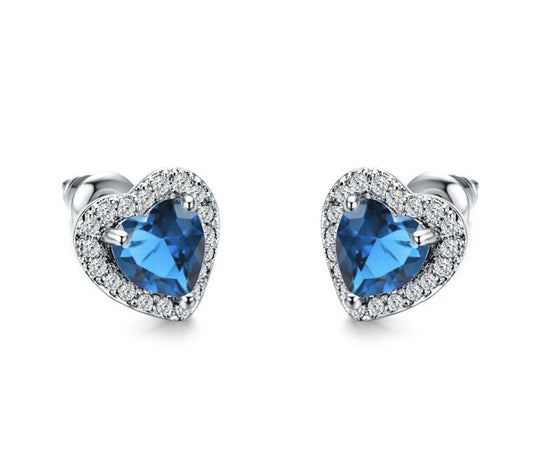 Blue Silver Heart Shaped Alloy Rhinestone Women’s Earring Studs