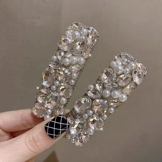 2pc Set Rhinestone Faux Pearl Hair clips Grip Pearl Butterfly Diamante UK SELLER