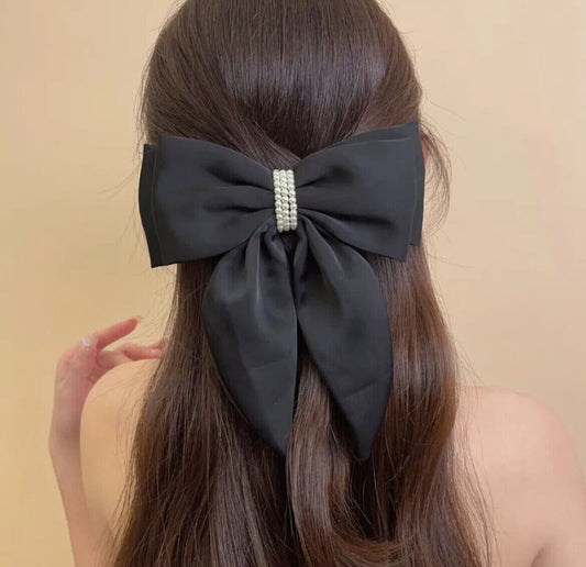 Bow Ribbon pearl Satin Hair Clip