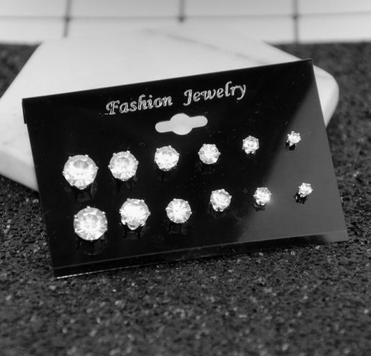 Multi pack Silver earrings 6 pairs rhinestone studs Diamond crystal stud