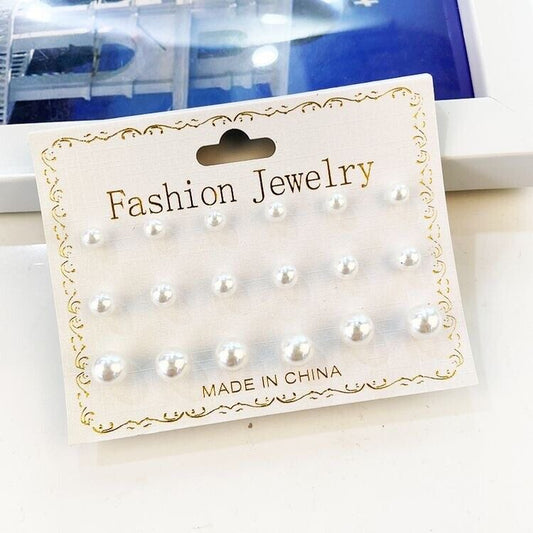 Pearl Stud Earrings 9 Pair multipack