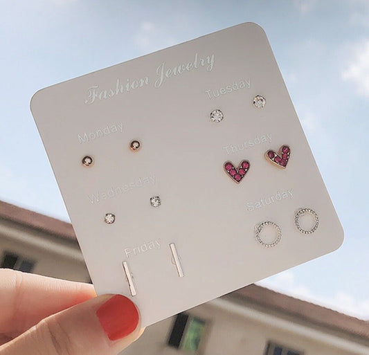 Silver Heart Earring Stud 6 Pairs