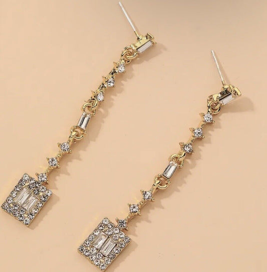 Dangle Silver Gem Stone Square Rhinestone Earring