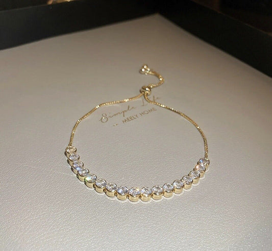 Gold Round Cubic Zirconia Adjustable Bracelet
