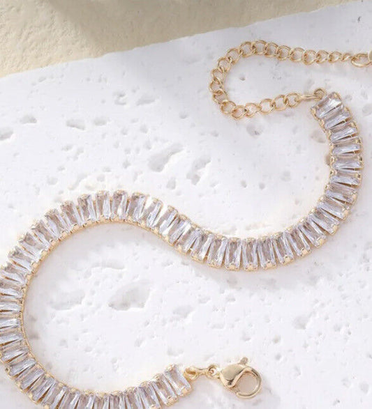 Rectangle Baguette Cubic Zirconia Copper Crystal Bracelet