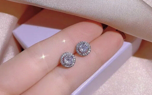 Round Stud Titanium Steel Cubic Zirconia Earrings