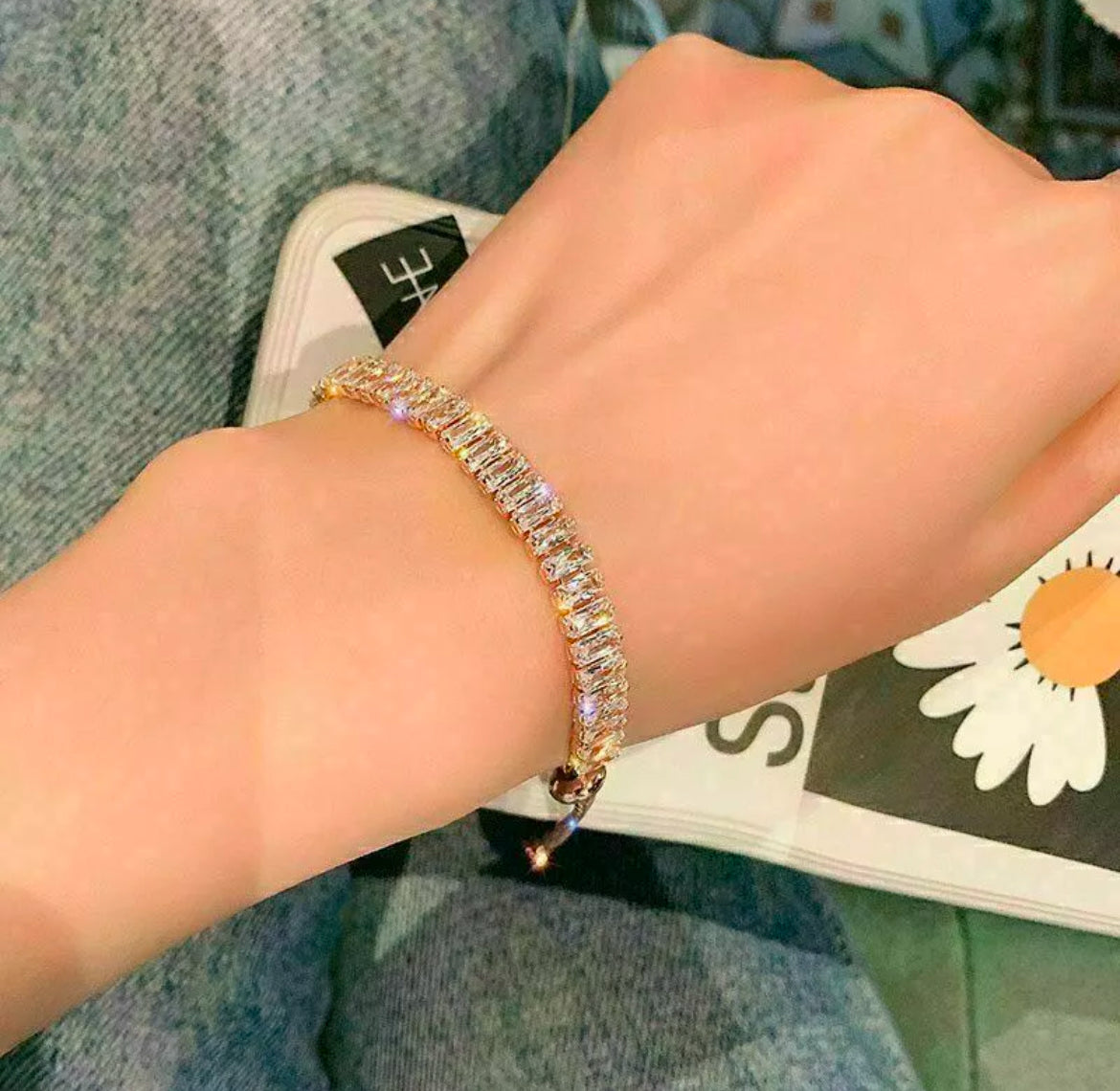 Gold Crystal Cubic Zirconia Adjustable Bracelet
