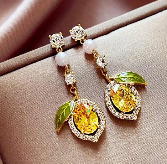 Lemon Rhinestone Pearl  Earrings