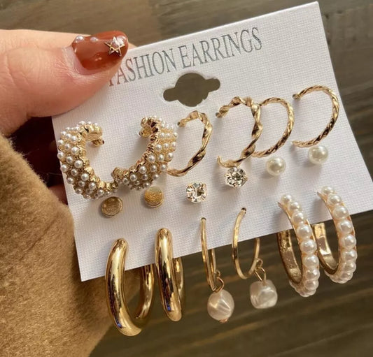 6 Pairs Earrings Gold  Multipack Set