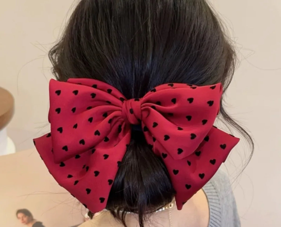 Heart Hair Bow Ribbon Clip