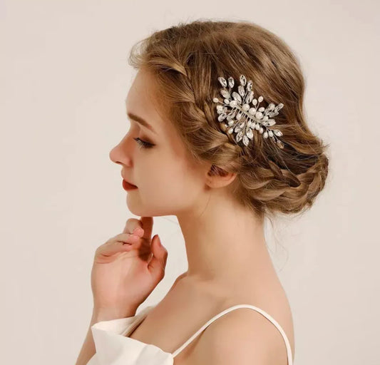 Bridal Rhinestone Diamante Pearl Silver Comb