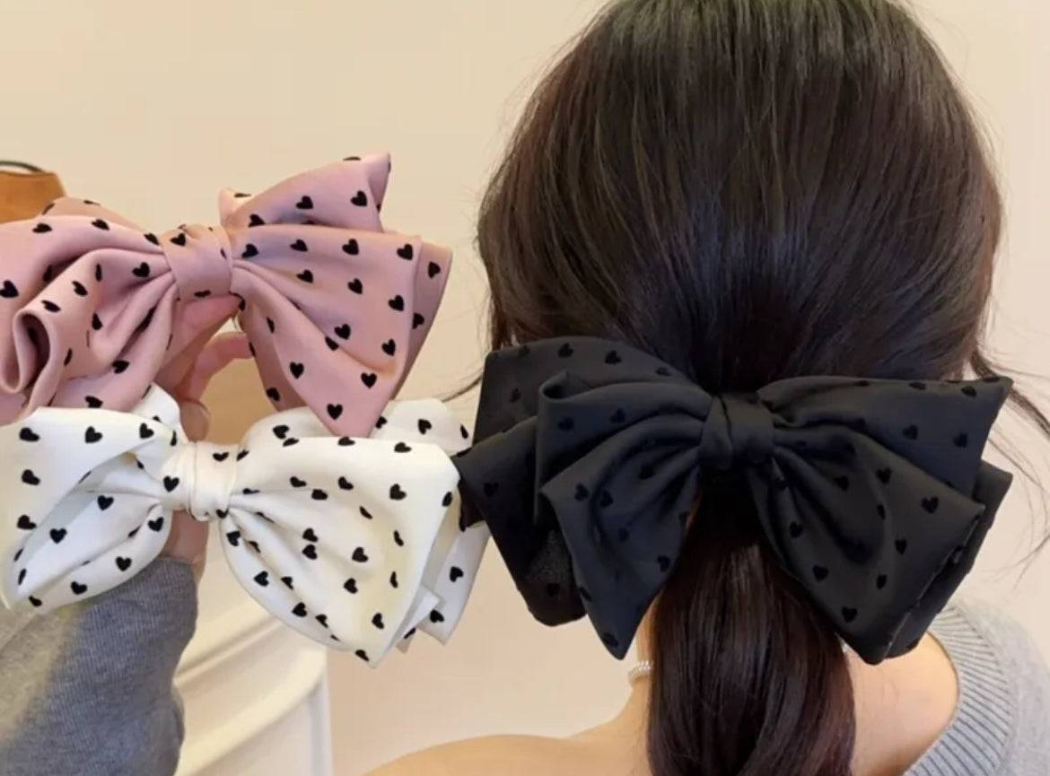 Heart Hair Bow Ribbon Clip