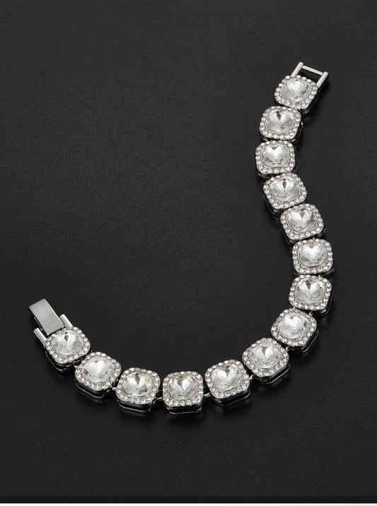 Yellow Square Alloy Plating Inlay Rhinestones Womens Bracelet