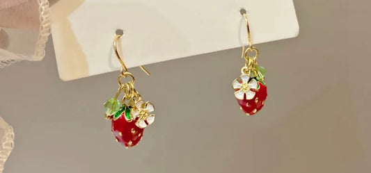 Strawberry Fruit Flower Drop Earrings