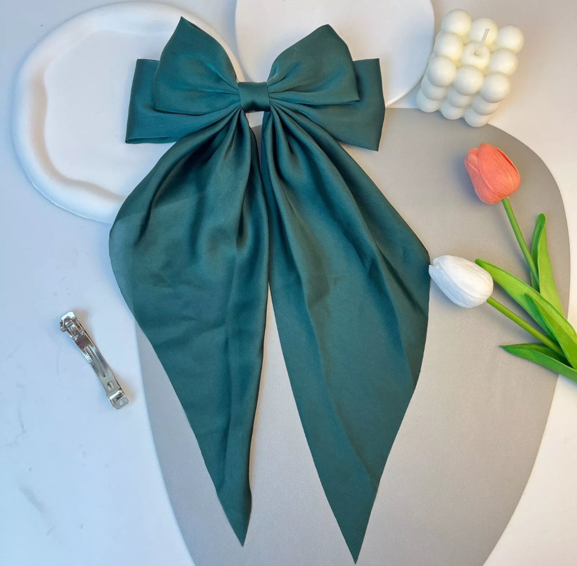 Large long Satin Bow Ribbon Hair Clip