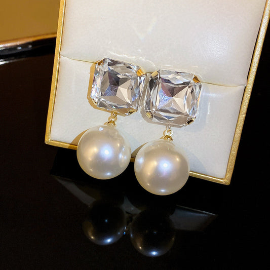 Square Pearl Dangling Drop Earrings