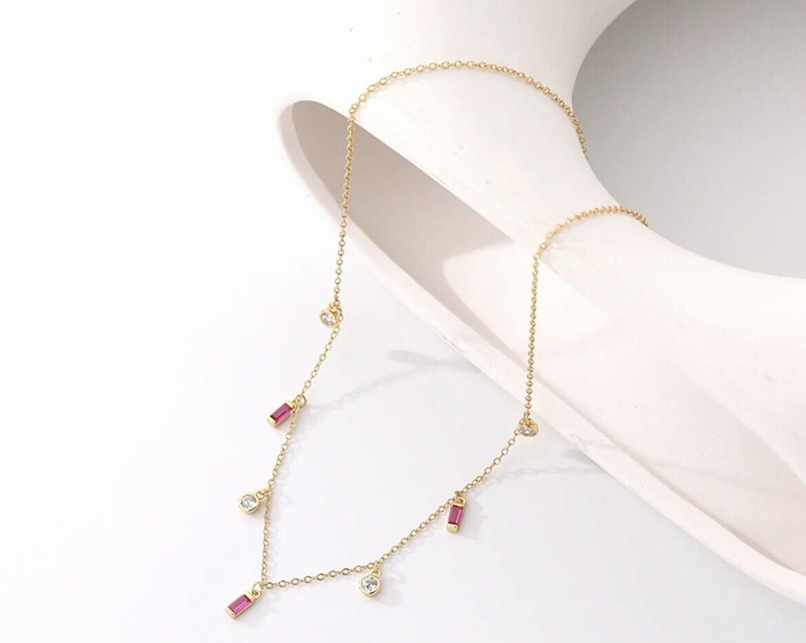 Round gold Rectangle Cubic Zirconia Necklace