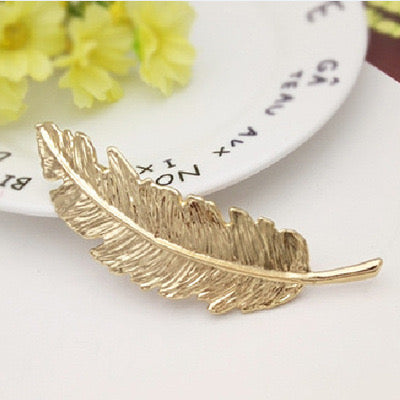Gold Feather Hair Pin Clip