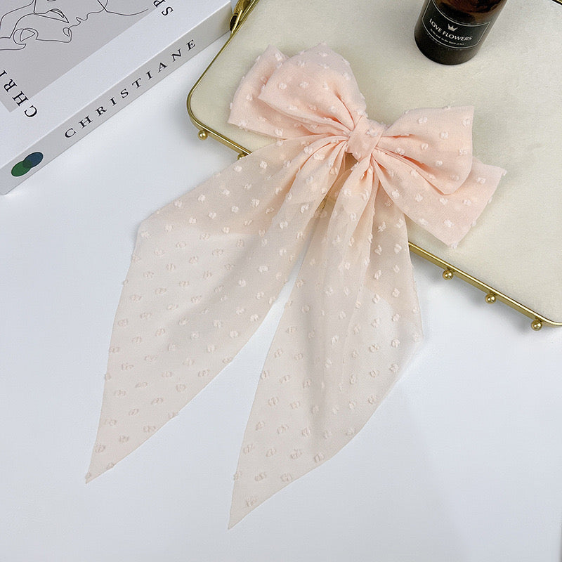 Polka dot bow chiffon hair clip