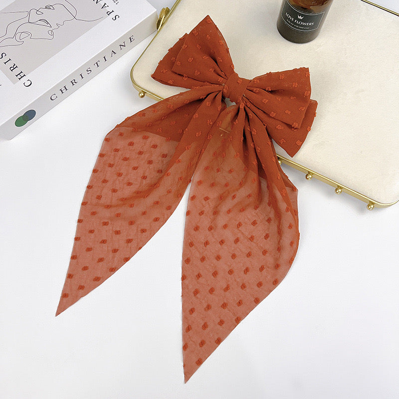 Polka dot bow chiffon hair clip