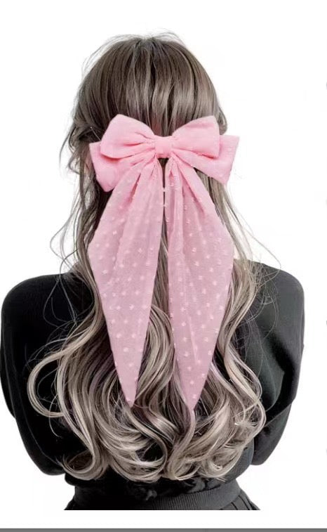 Polka dot bow chiffon hair clip