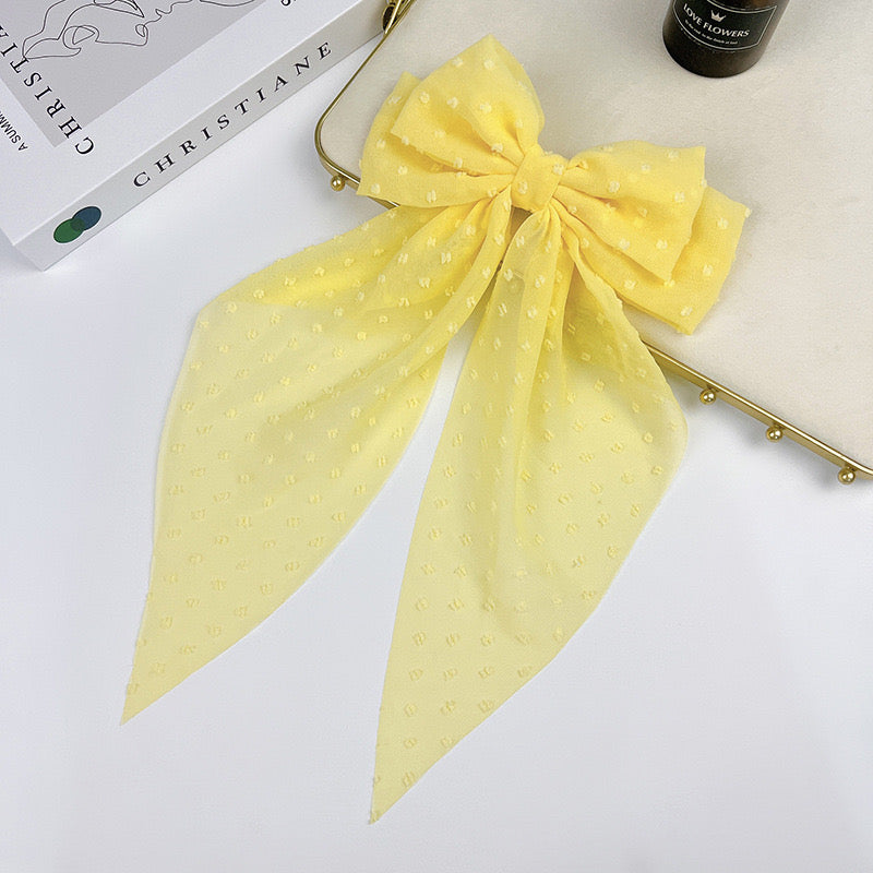 Polka dot bow chiffon hair clip