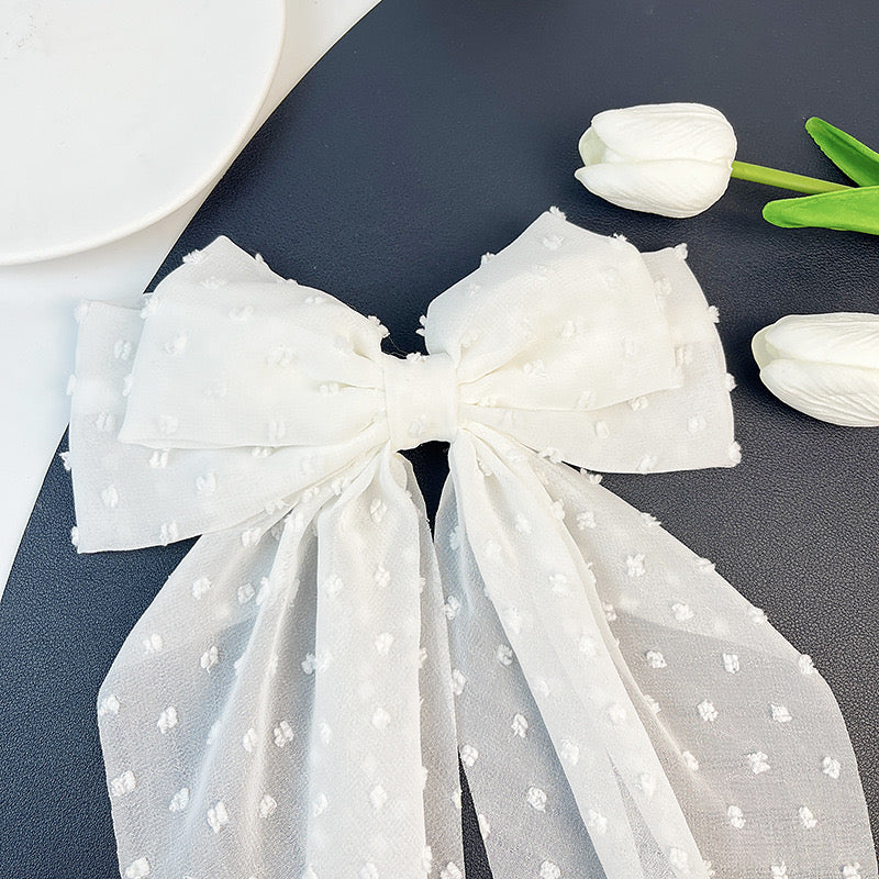 Polka dot bow chiffon hair clip