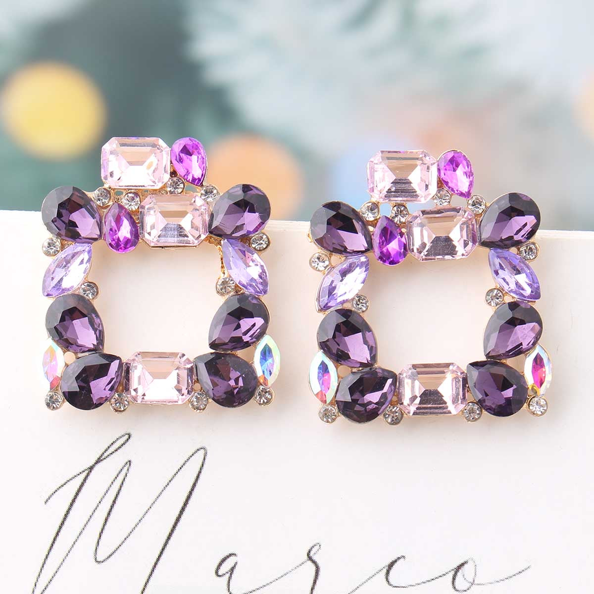 Square glass statement earrings