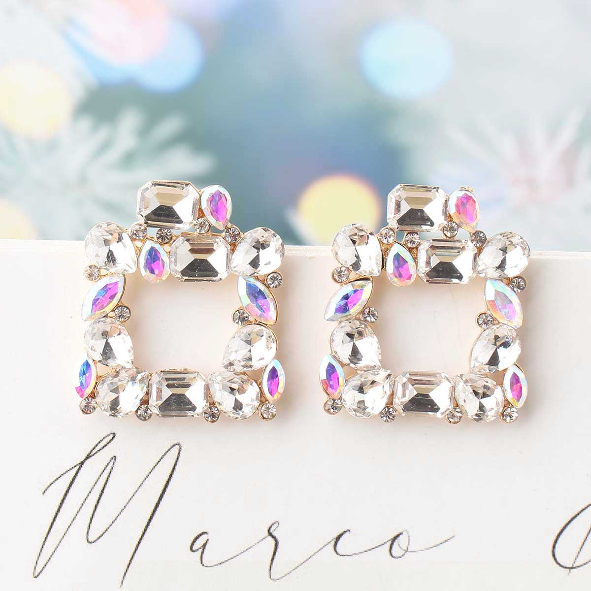 Square glass statement earrings