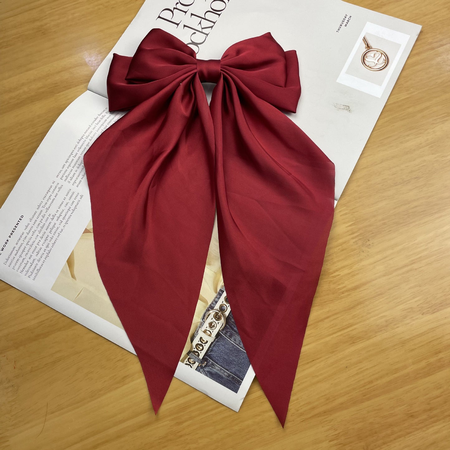 Large long Satin Bow Ribbon Hair Clip