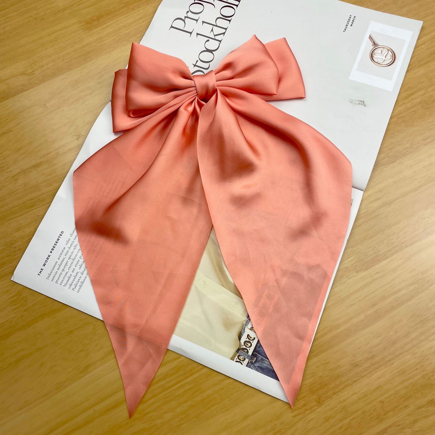 Large long Satin Bow Ribbon Hair Clip