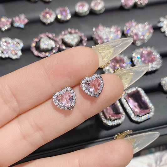 Elegant Pink Heart Shaped Stud Earrings