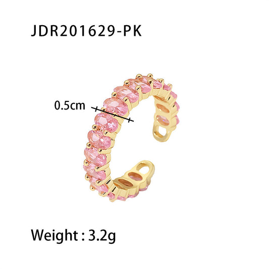 Elegant Gold-Plated Pink Rectangle Ring