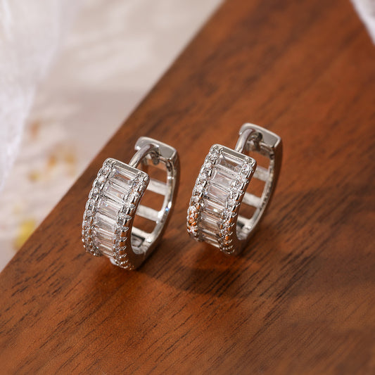 Silver Small hoop cubic zirconia earrings